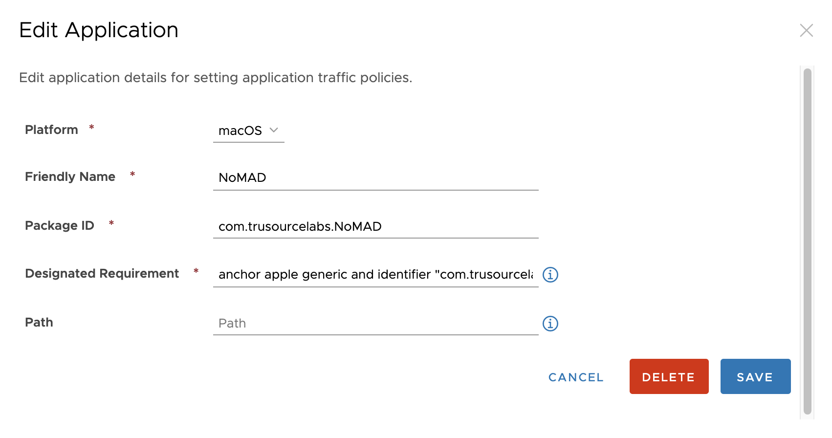 App Definition for NoMAD Device Traffic Rule